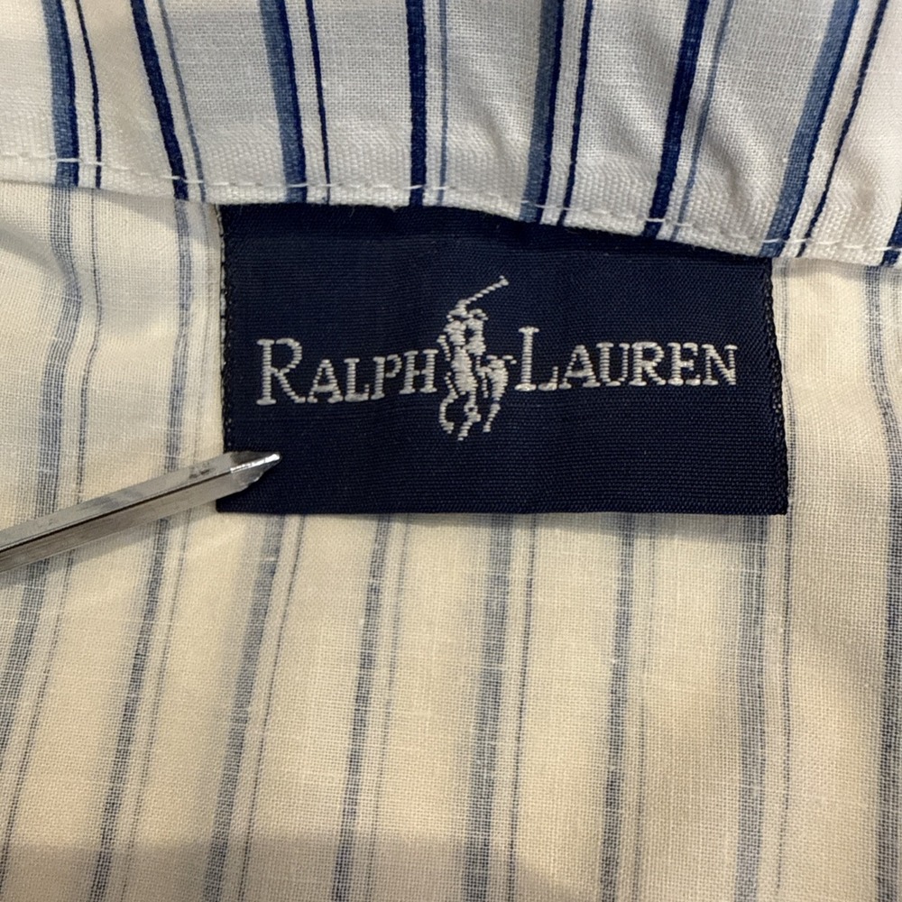 Vintage Ralph Lauren Blue Label Flat‎ Sheet Full Size Blue White Stripe